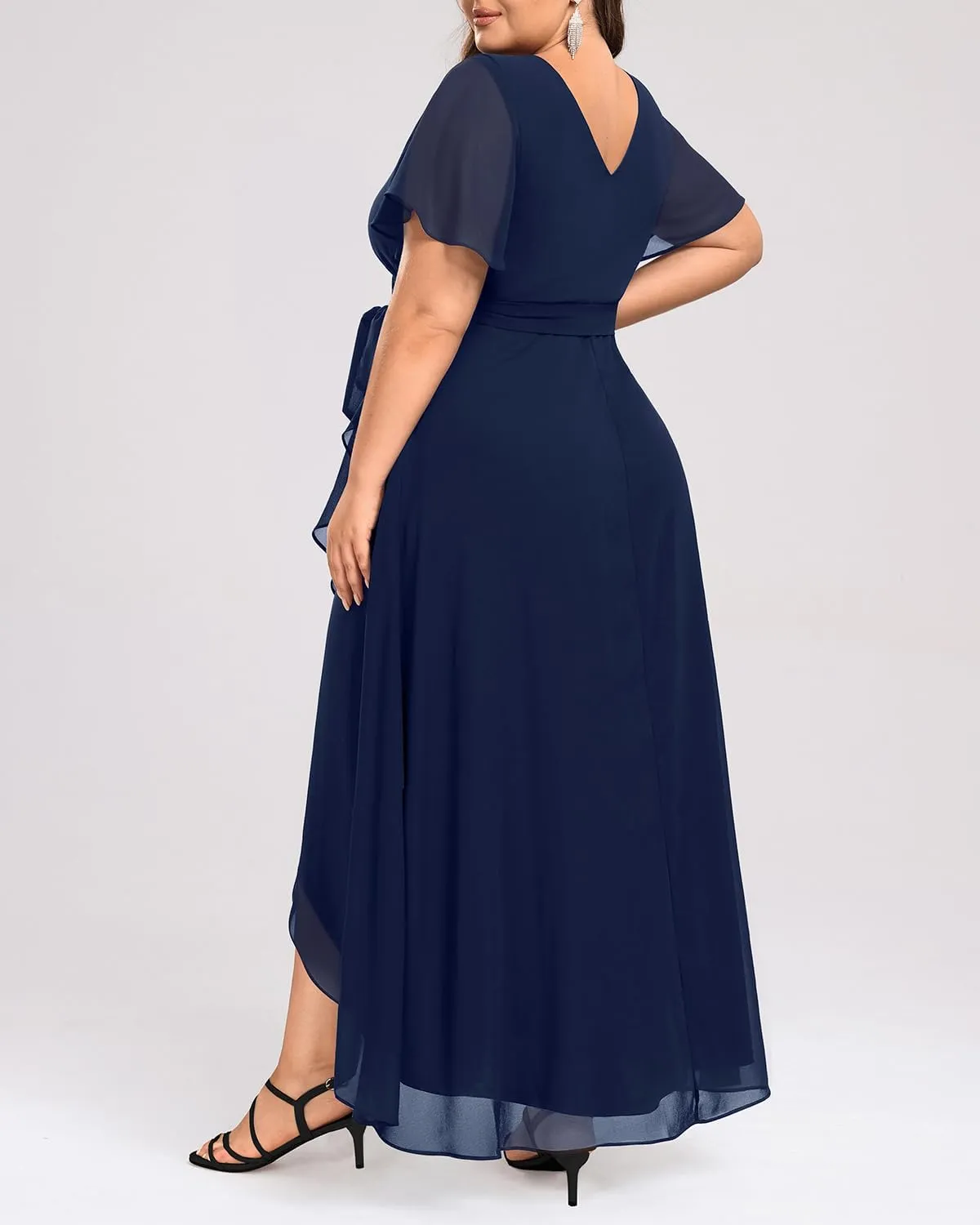 Womens Plus Size Long Dress Chiffon High Low Split Ruffle Evening Bridesmaid Wedding Guest Formal Maxi Dresses