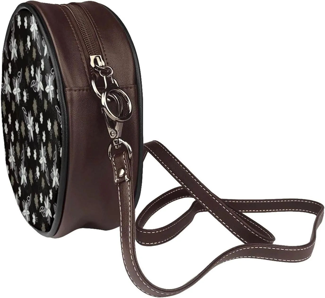 Women's PU Leather Round Crossbody Purse Handbag Crossbody Shoulder Bag for Travel Outdoor