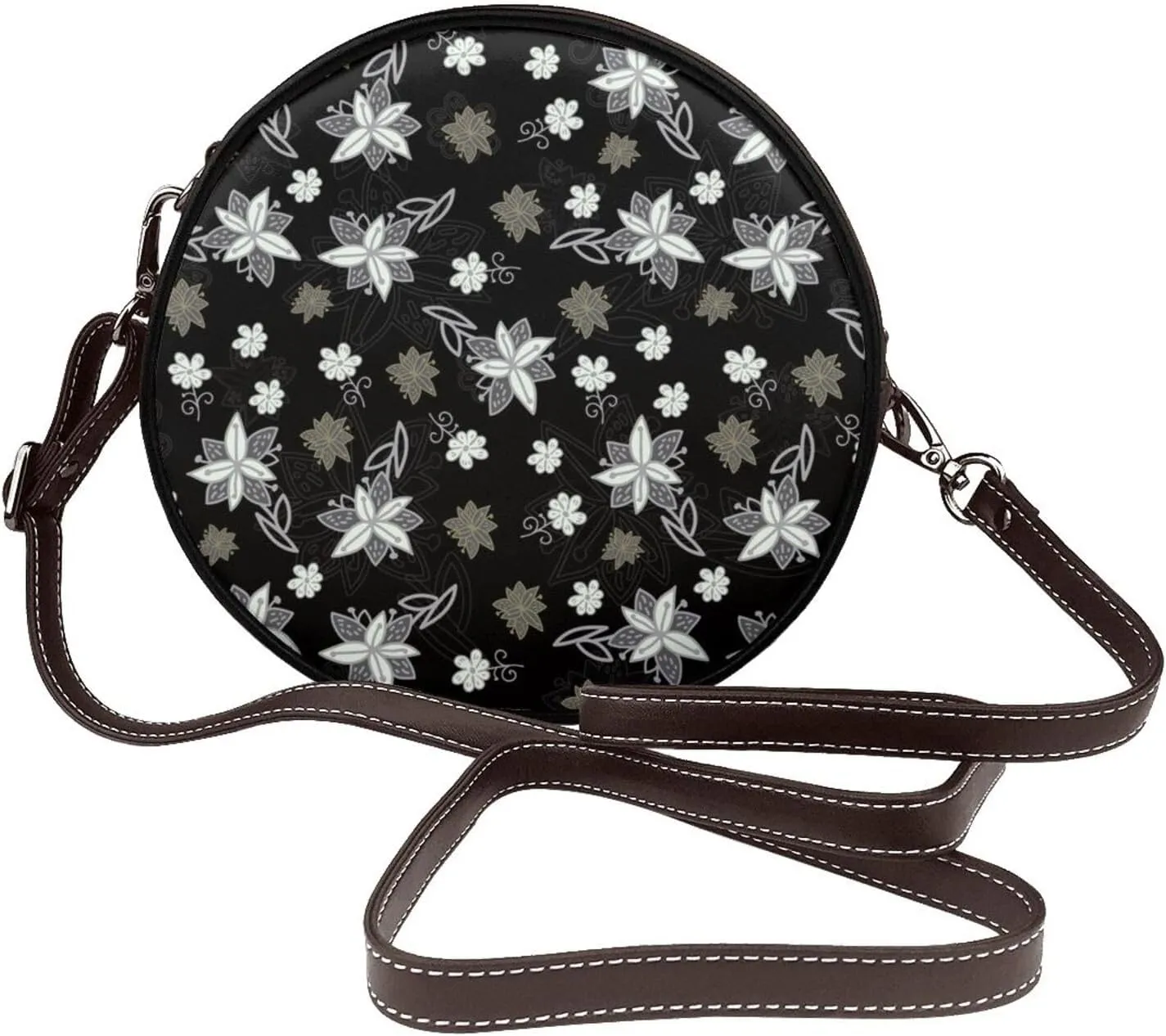 Women's PU Leather Round Crossbody Purse Handbag Crossbody Shoulder Bag for Travel Outdoor