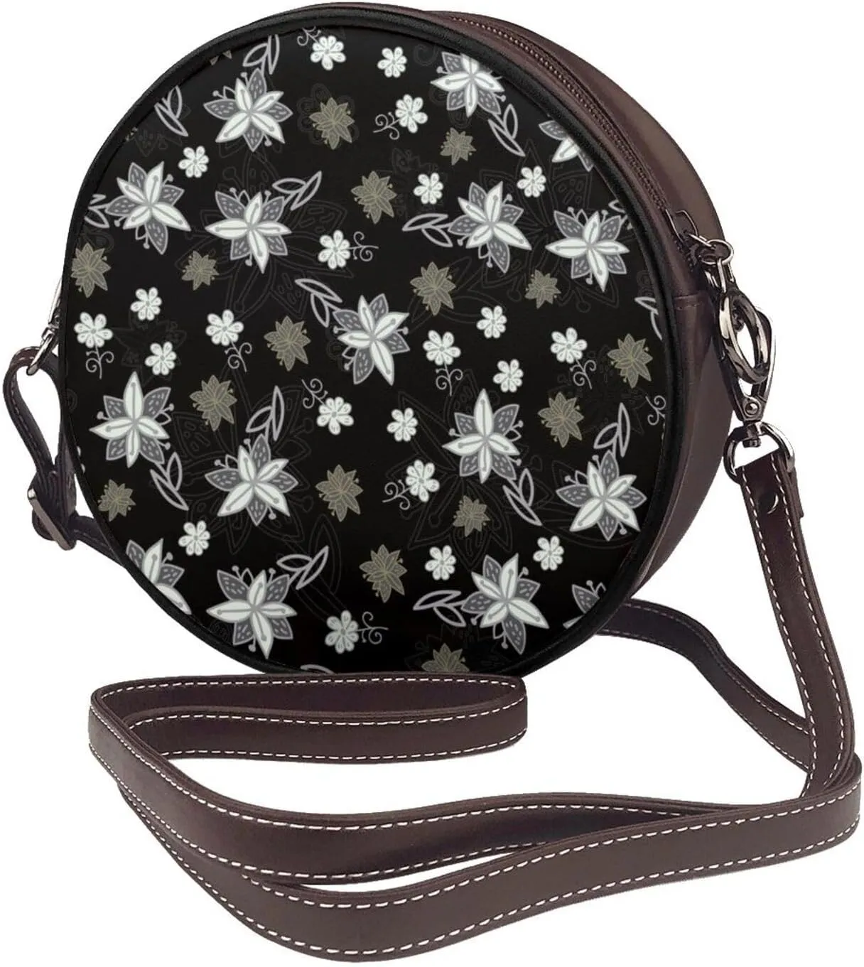 Women's PU Leather Round Crossbody Purse Handbag Crossbody Shoulder Bag for Travel Outdoor