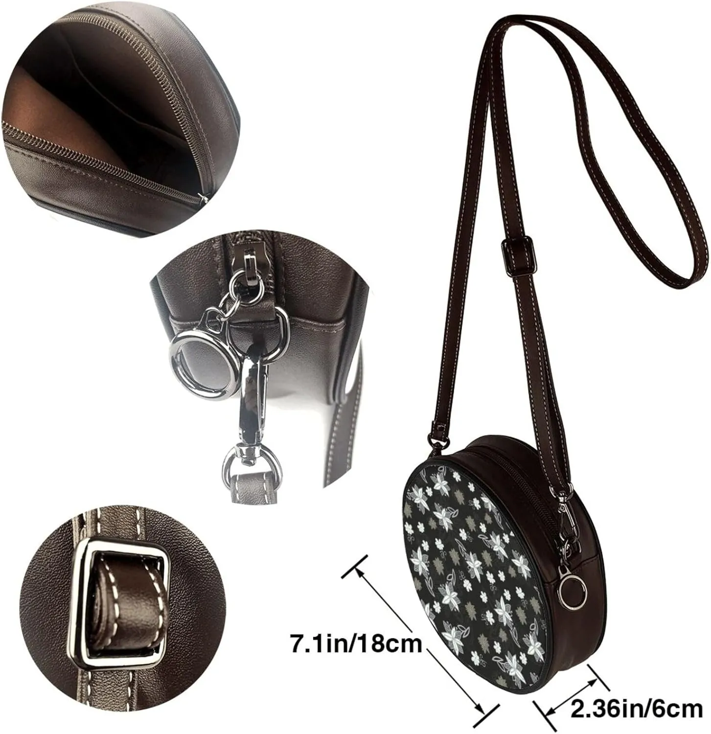 Women's PU Leather Round Crossbody Purse Handbag Crossbody Shoulder Bag for Travel Outdoor