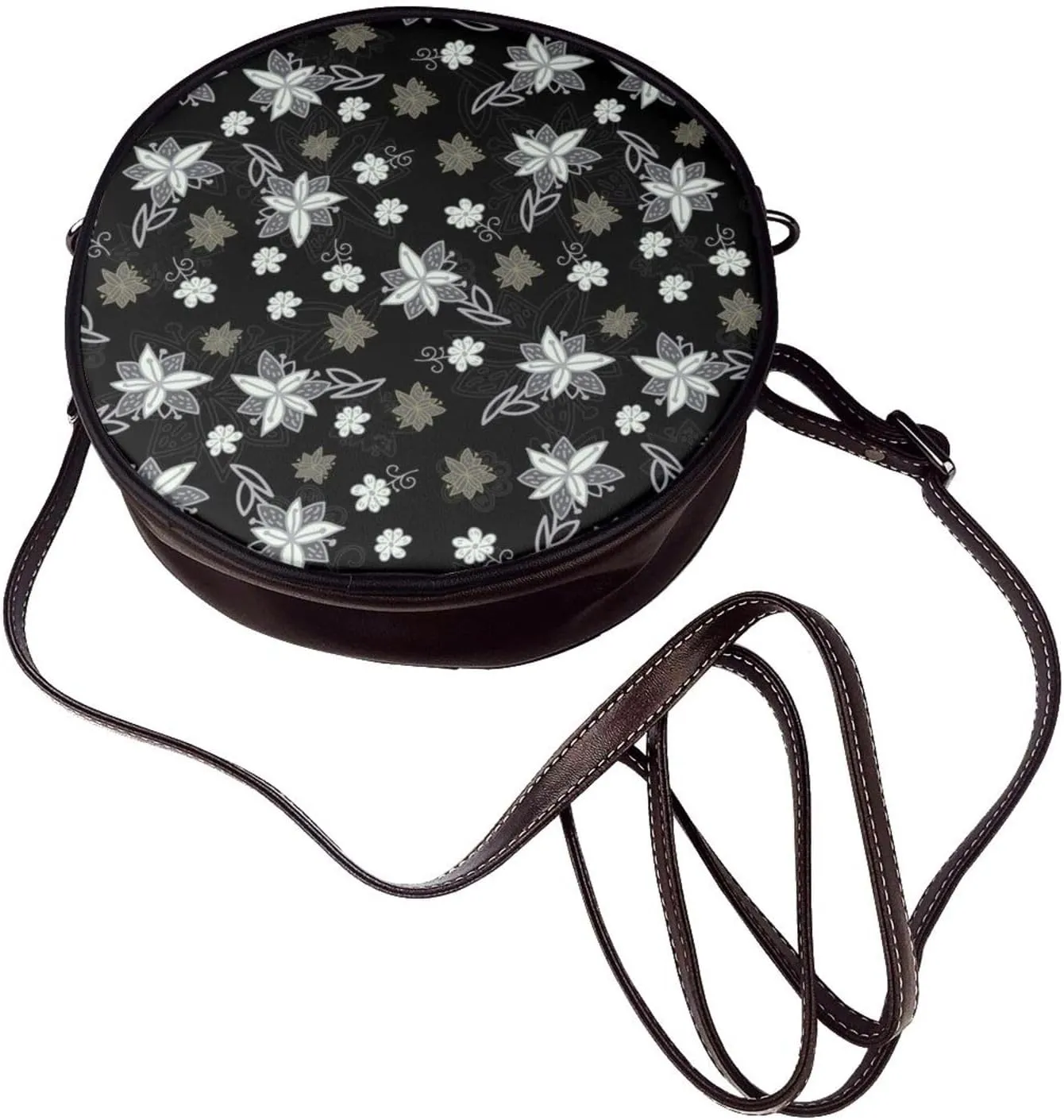 Women's PU Leather Round Crossbody Purse Handbag Crossbody Shoulder Bag for Travel Outdoor