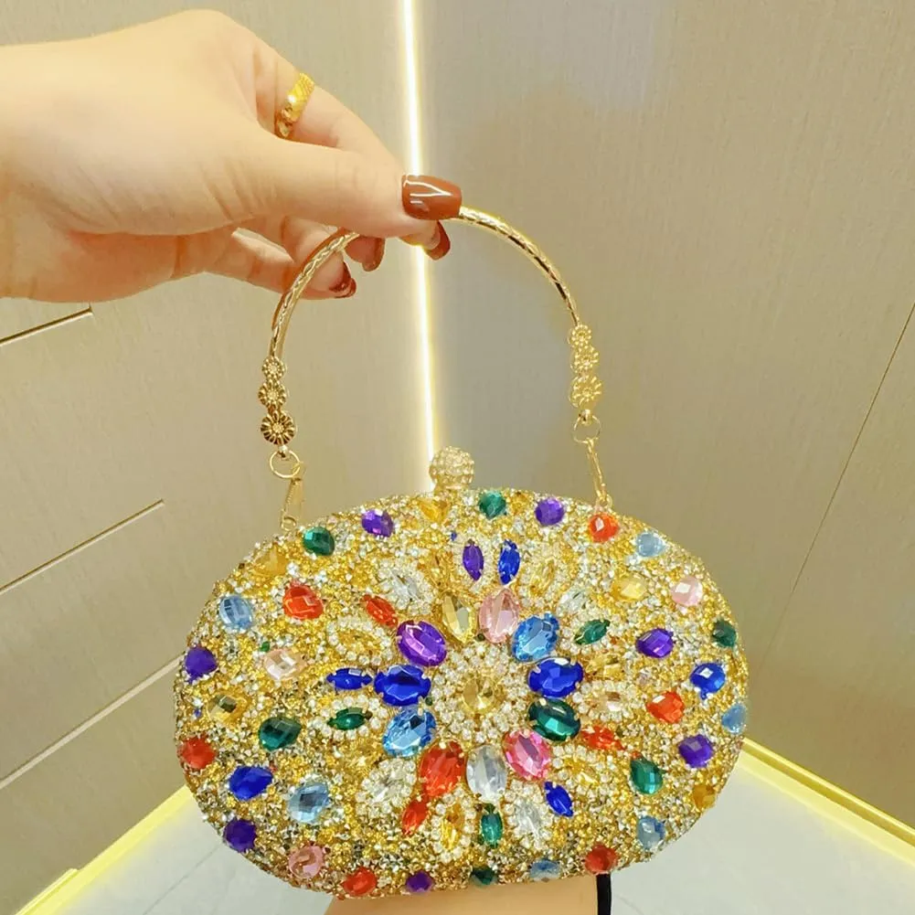 Women's Rhinestone Clutch Purse Crystal Detachable Handle Evening Bag Elegant Wedding Prom Club Cocktail Party Handbag