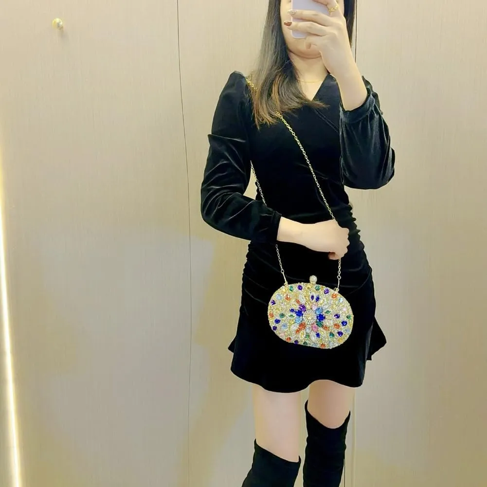 Women's Rhinestone Clutch Purse Crystal Detachable Handle Evening Bag Elegant Wedding Prom Club Cocktail Party Handbag