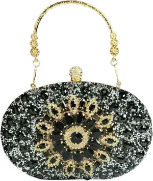 Women's Rhinestone Clutch Purse Crystal Detachable Handle Evening Bag Elegant Wedding Prom Club Cocktail Party Handbag
