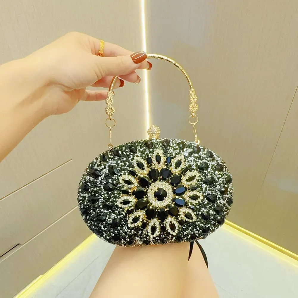 Women's Rhinestone Clutch Purse Crystal Detachable Handle Evening Bag Elegant Wedding Prom Club Cocktail Party Handbag