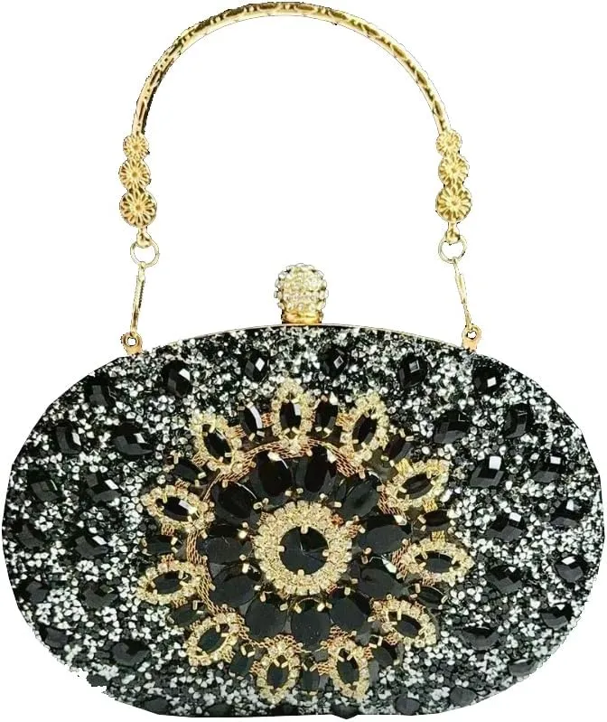 Women's Rhinestone Clutch Purse Crystal Detachable Handle Evening Bag Elegant Wedding Prom Club Cocktail Party Handbag