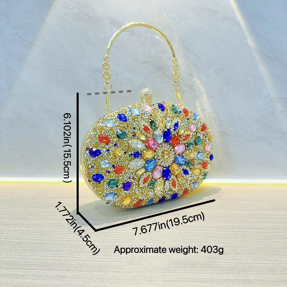 Women's Rhinestone Clutch Purse Crystal Detachable Handle Evening Bag Elegant Wedding Prom Club Cocktail Party Handbag