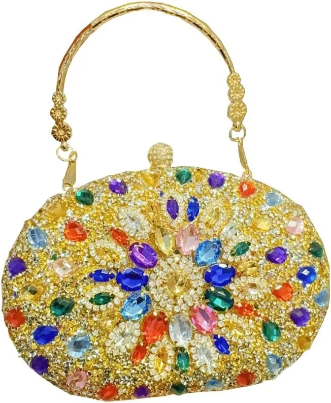 Women's Rhinestone Clutch Purse Crystal Detachable Handle Evening Bag Elegant Wedding Prom Club Cocktail Party Handbag