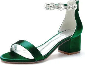 Women's Satin Wedding Shoes for Bride Block Heels Crystal Bridal Shoes Low Heels Prom Shoes 702-26