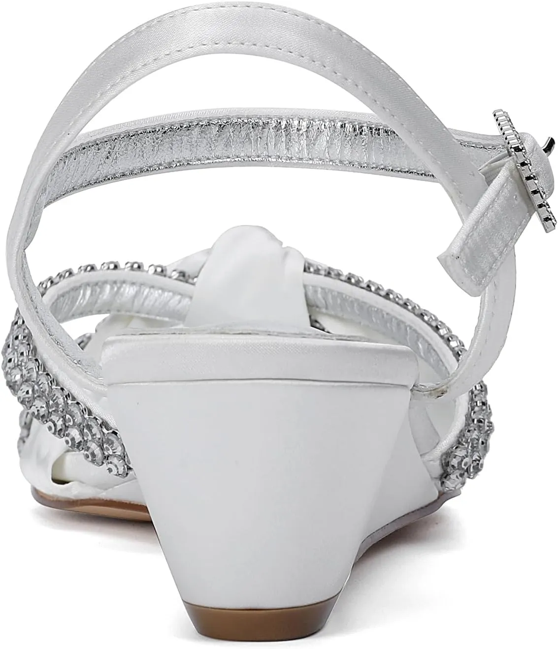 Women's Satin Wedge Sandals Rhinestone Bowknot Wedding Party Shoes with Crystal Ear stud