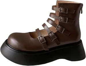 Womens Shoes Women Split Leather Chunky Platform Pumps Spring Fall Date Buckle