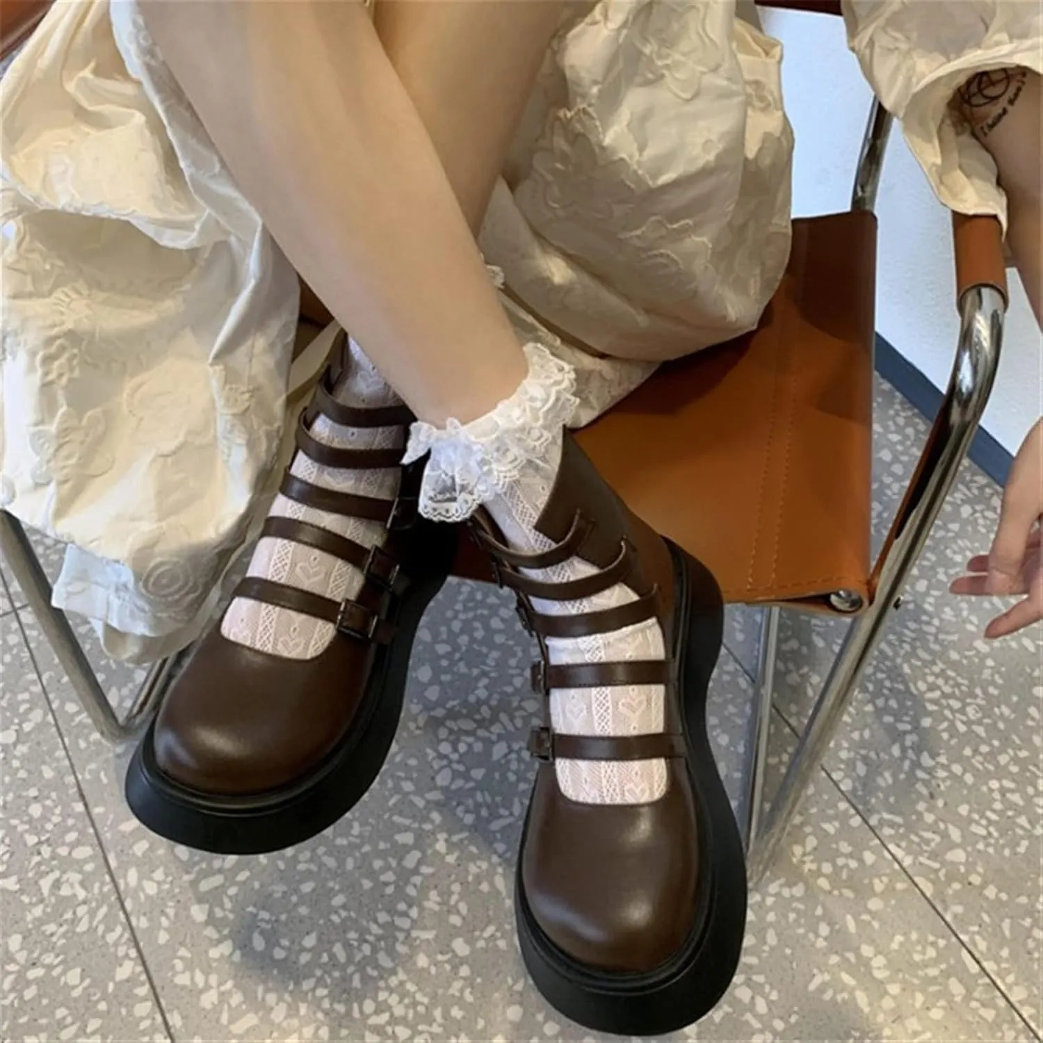 Womens Shoes Women Split Leather Chunky Platform Pumps Spring Fall Date Buckle