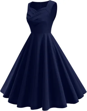 Women's Sleeveless Vintage Swing Dress Elegant 1950s A-Line Cocktail Party Dress for Wedding Evening