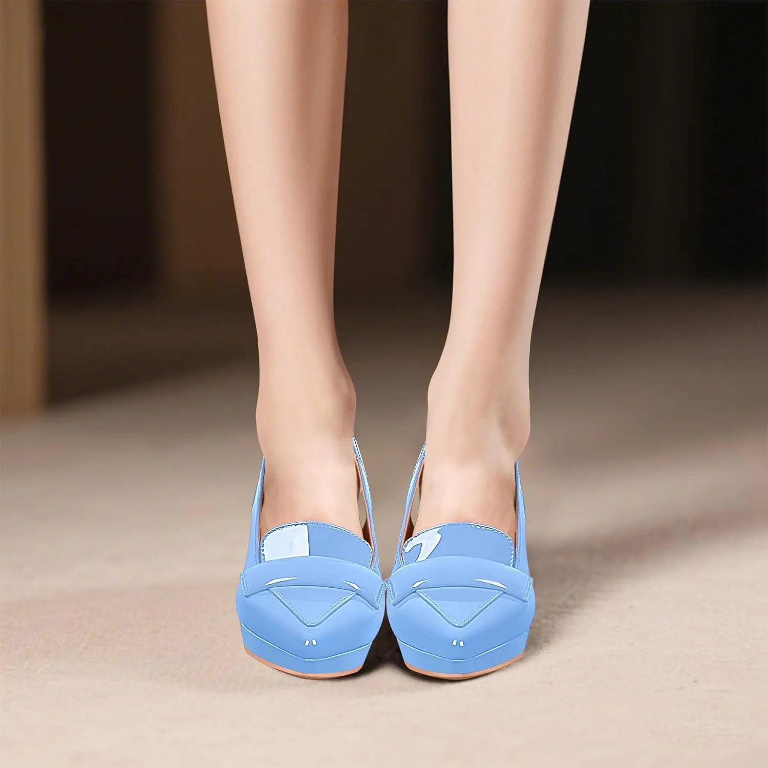 Women's Slingback High Heel Pointed Toe Platform Pumps Buckle Strap Patent Leather Dress Shoes