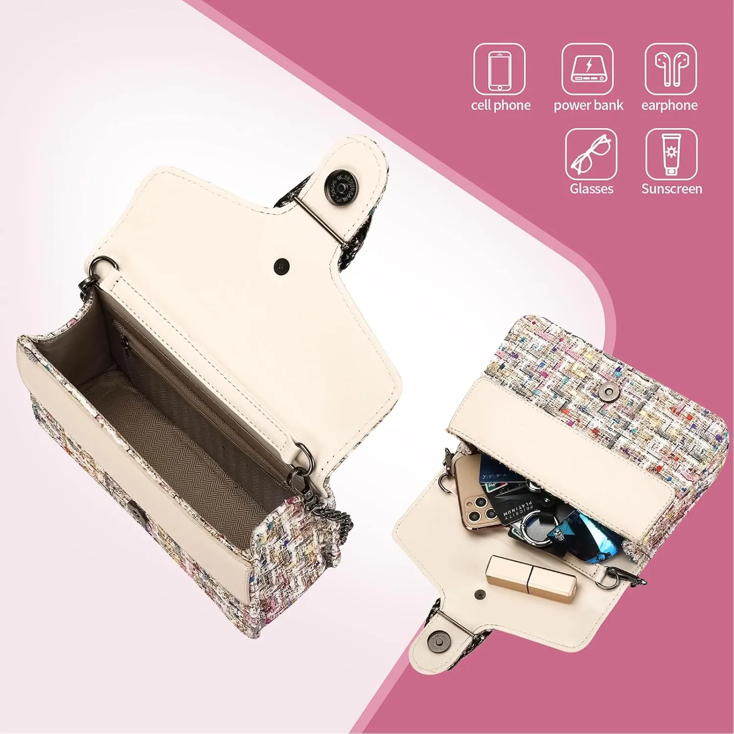 Women'S Small Crossbody Bag Pu Leather Shoulder Bag Small Handbag Clutch Bag Fashion Chain Evening Bag Quilted Purse