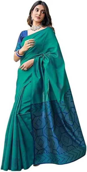 Women's Soft Pure Kanjivaram Silk Saree For Wedding Banarasi Cotton Sari | Banarasi Silk Jacquard Saree With Blouse Piece