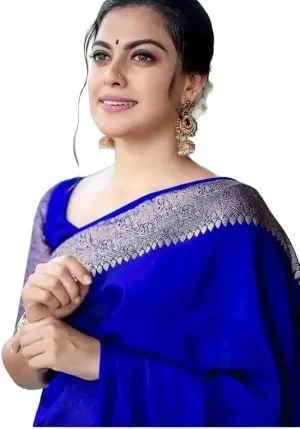 Women's Soft Pure Kanjivaram Silk Saree For Wedding Banarasi Cotton Sari With Blouse Piece