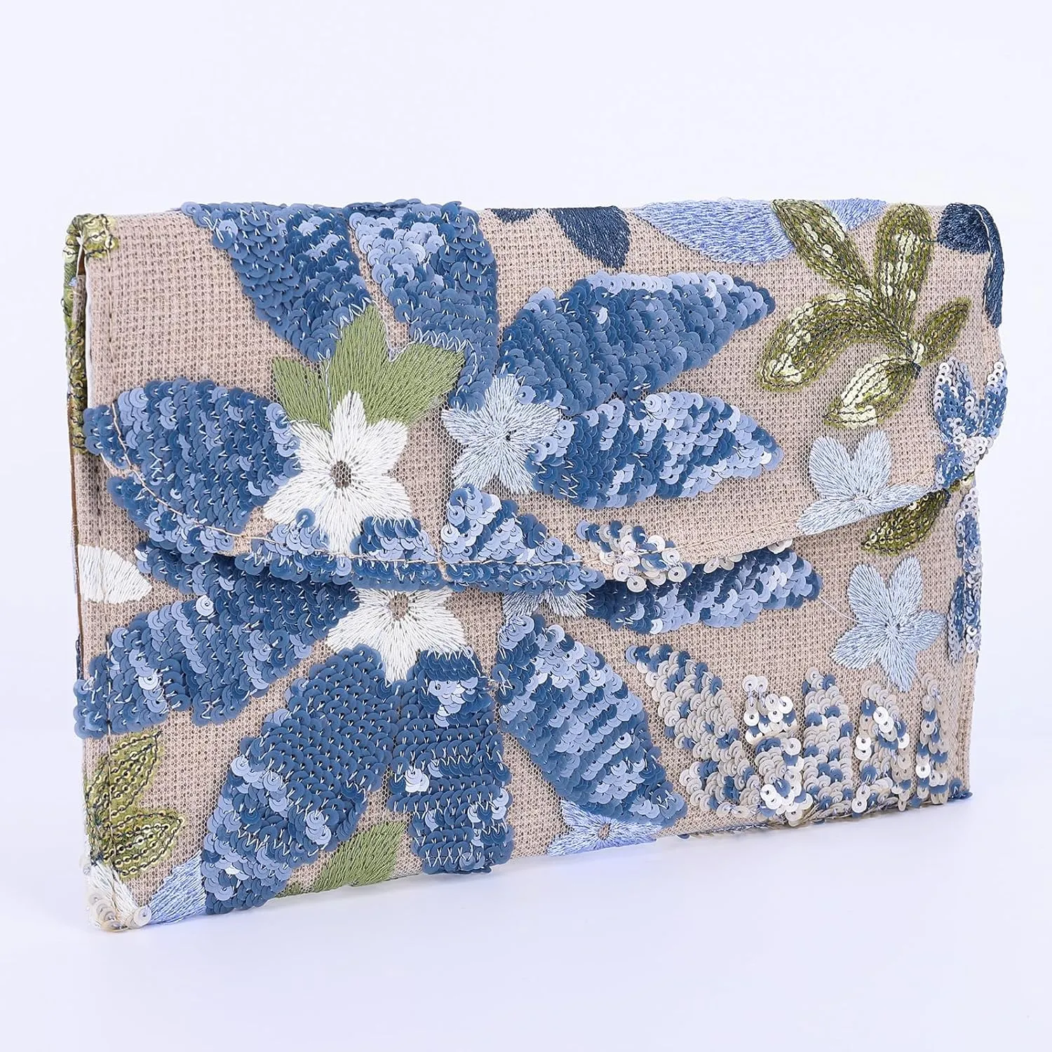 Women’s Straw Clutch Bag with Floral Embroidery and Sequins Elegant Evening Purse for Wedding Travel