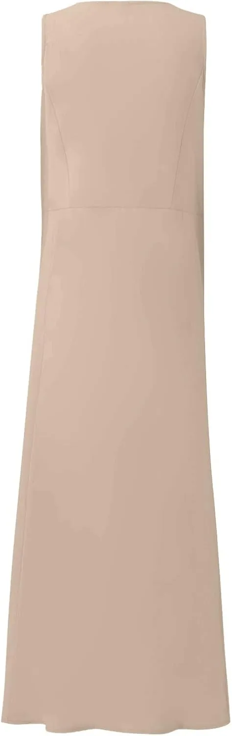 Women's Summer Cotton Linen Long Dress Sleeveless Elegant Flowy Dresses Plus Size Loose Comfy Dress with Pockets