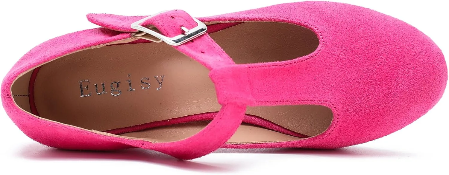 Women's T-Strap Mary Jane Pumps Low Block Chunky Heels Closed Round Toe Dress Wedding Office Work Shoes