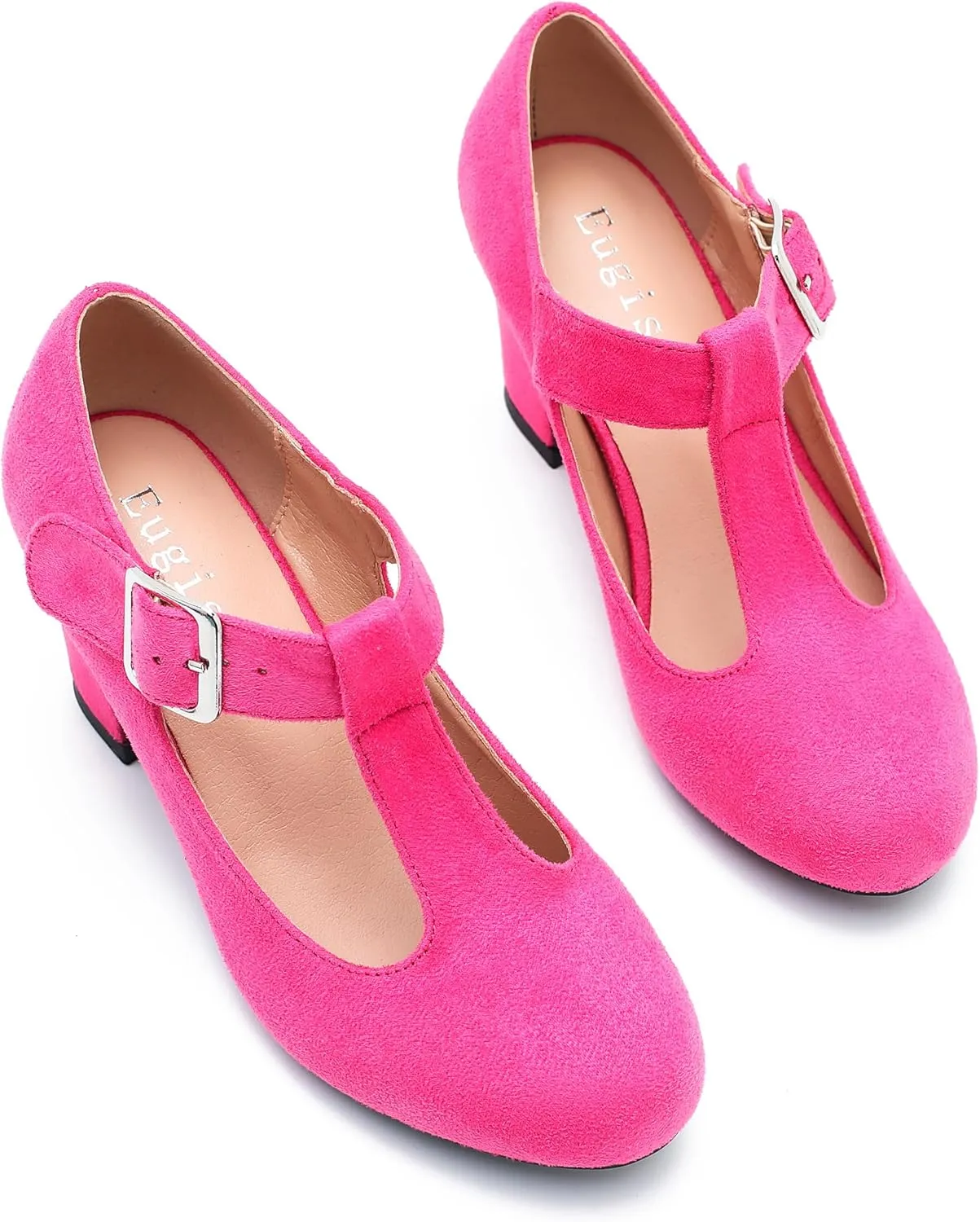 Women's T-Strap Mary Jane Pumps Low Block Chunky Heels Closed Round Toe Dress Wedding Office Work Shoes