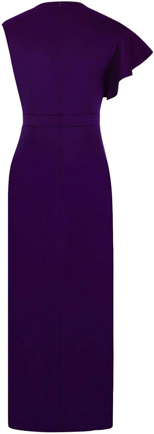 Women's Teal Ruffle Sleeve Maxi Dress with Side Slit Elegant Formal Gown for Evening Events Weddings Special Occasions