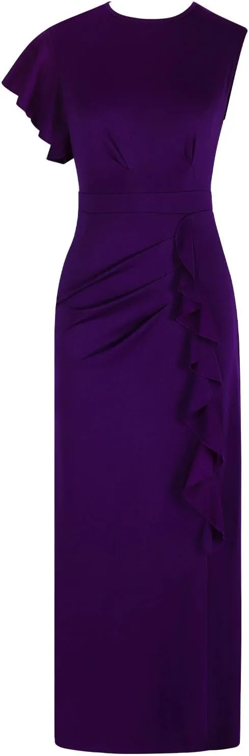 Women's Teal Ruffle Sleeve Maxi Dress with Side Slit Elegant Formal Gown for Evening Events Weddings Special Occasions