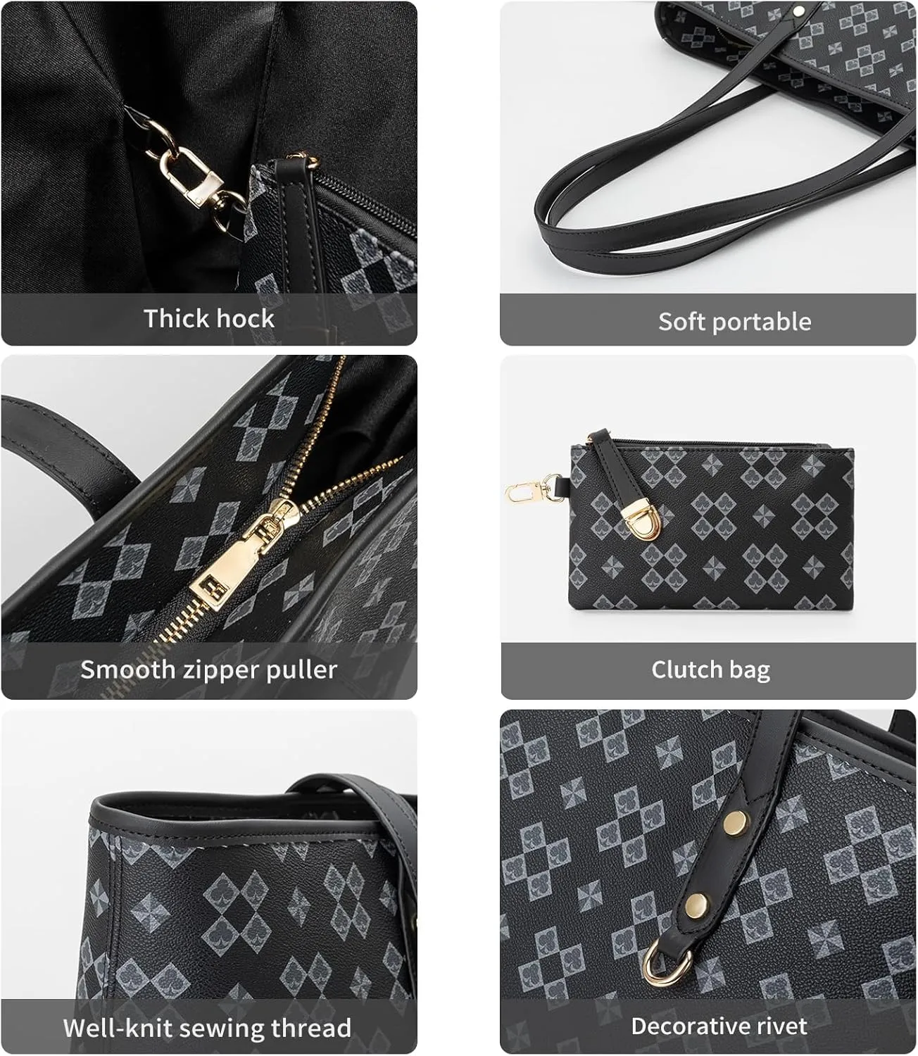 Women's Tote Top Handle Handbags Vegan Leather Designer Handbags for Women Fashion Shoulder Bag with Wallet for Ladies 2psc