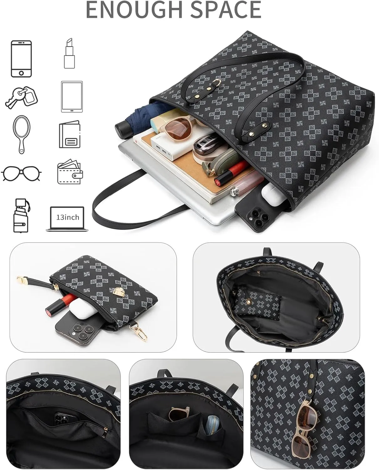 Women's Tote Top Handle Handbags Vegan Leather Designer Handbags for Women Fashion Shoulder Bag with Wallet for Ladies 2psc