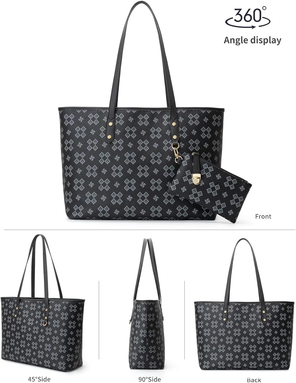 Women's Tote Top Handle Handbags Vegan Leather Designer Handbags for Women Fashion Shoulder Bag with Wallet for Ladies 2psc