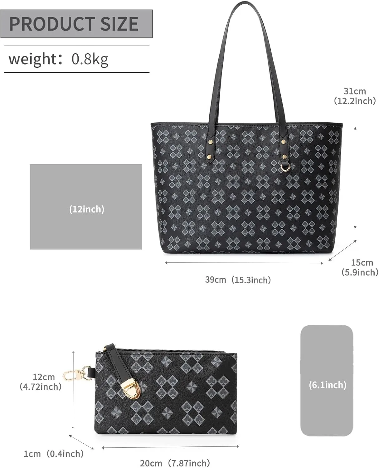 Women's Tote Top Handle Handbags Vegan Leather Designer Handbags for Women Fashion Shoulder Bag with Wallet for Ladies 2psc