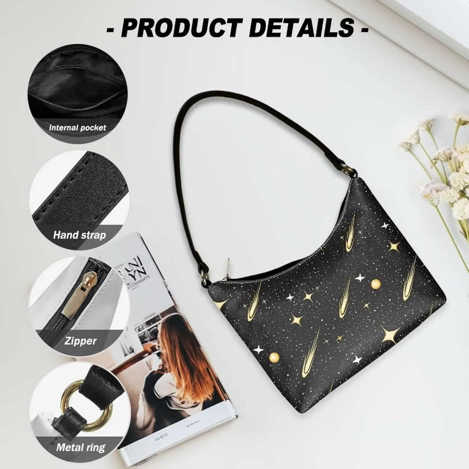 Women’s Underarm Bag Soft PU Leather Shoulder Bag Internal Zipper Pocket Handbag Ladies Small Purse Daily Travel