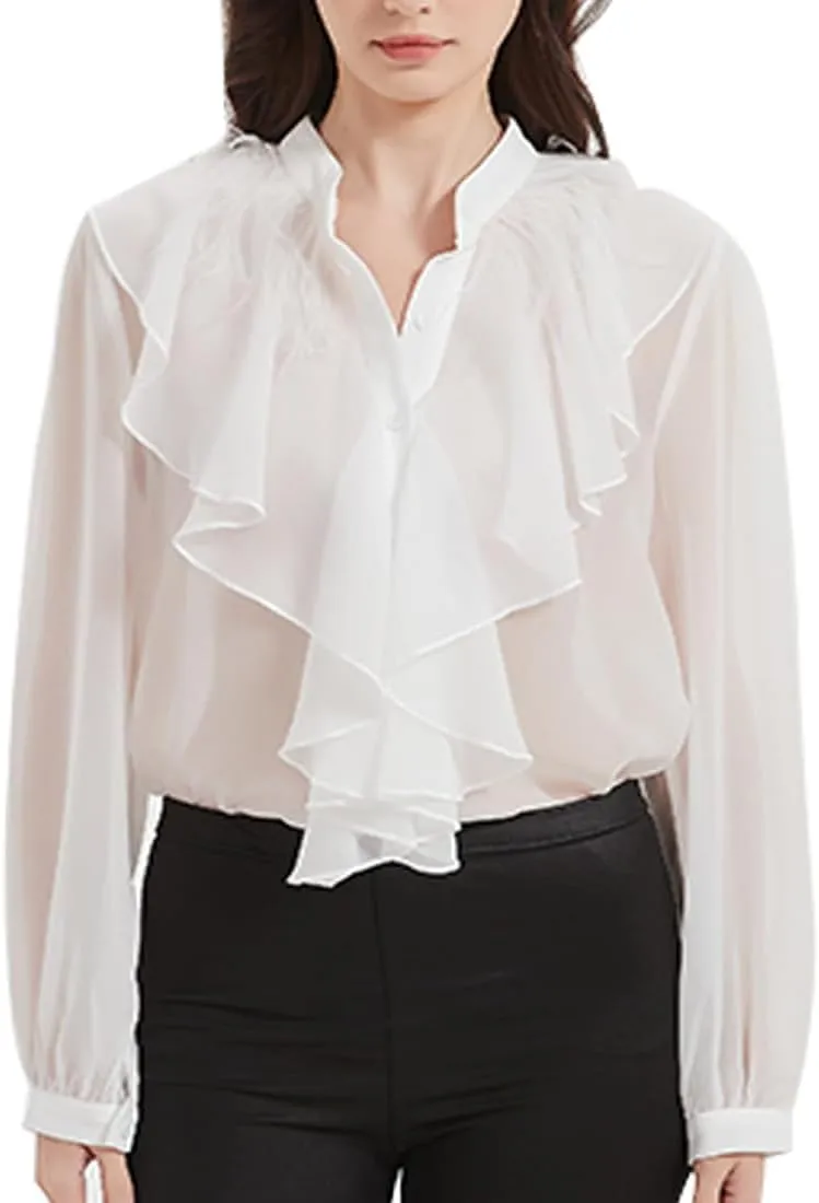 Women's Victorian Vintage Long Sleeve Shirt Gothic Medieval Blouse Fashion Elegant Ruffle Business Casual