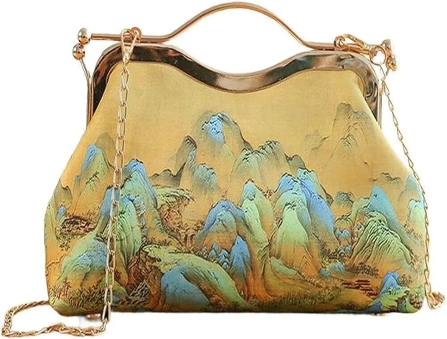 Women’s Vintage Embroidered Tote Bag | Classic Evening Purse with Chain | Elegant Shoulder Bag for Weddings & Parties