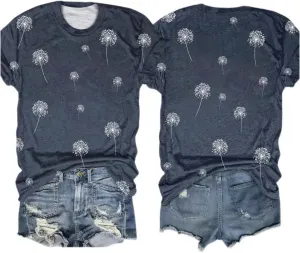 Women's Vintage Flowers Shirt Casual Boho Floral Printed T-Shirt Sunflower Wildflowers Graphic Tees Tops for Girl