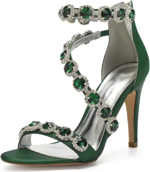Women's Wedding Bridal Sandals High Heel Strap Crystal Zipper Back Formal Evening Prom Party Dress Shoes