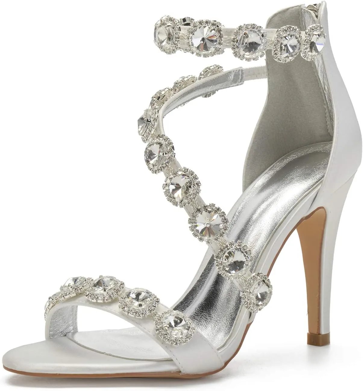 Women's Wedding Bridal Sandals High Heel Strap Crystal Zipper Back Formal Evening Prom Party Dress Shoes