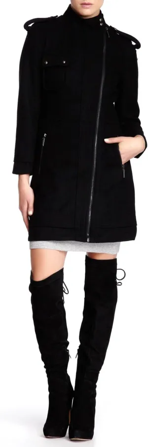 Women's Wool Blend Coat Long Sleeve Zip Up Overcoat Jacket