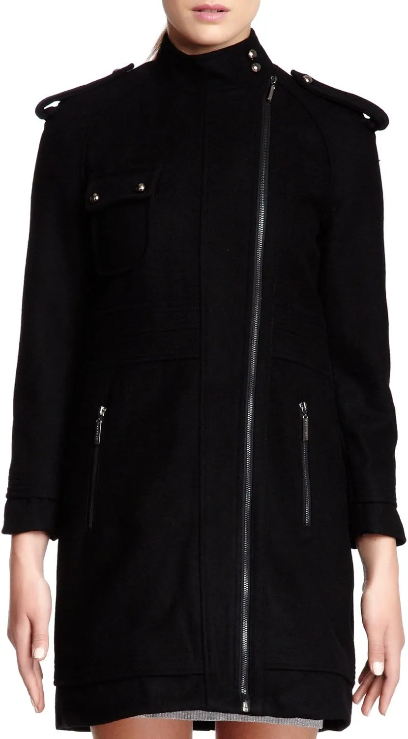 Women's Wool Blend Coat Long Sleeve Zip Up Overcoat Jacket