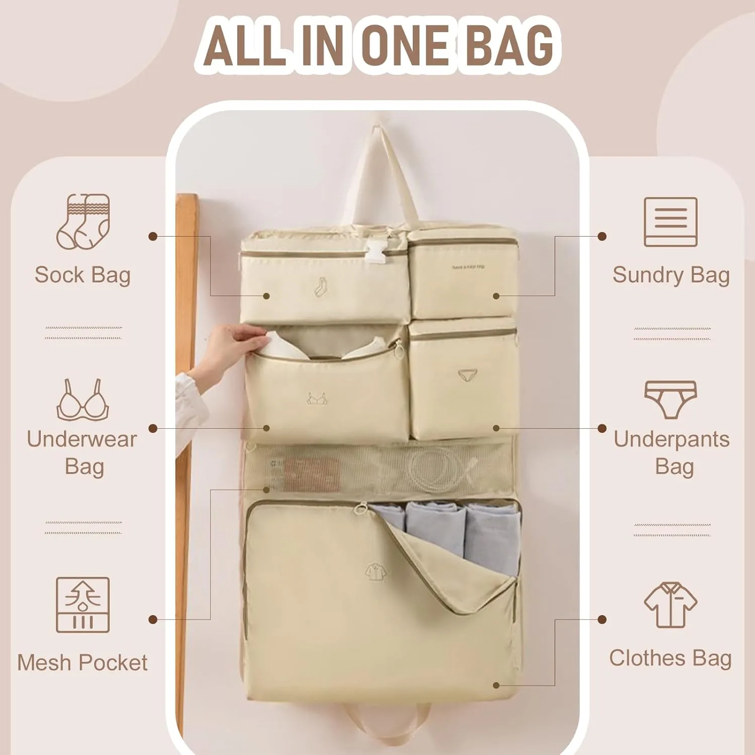 WOOMADA Packing Cubes for Suitcases, Hanging Travel Organizer Bags, Multifunctional compartment Luggage Organizer Bags for Clothes, Underwear, and Accessories(Heart Print)