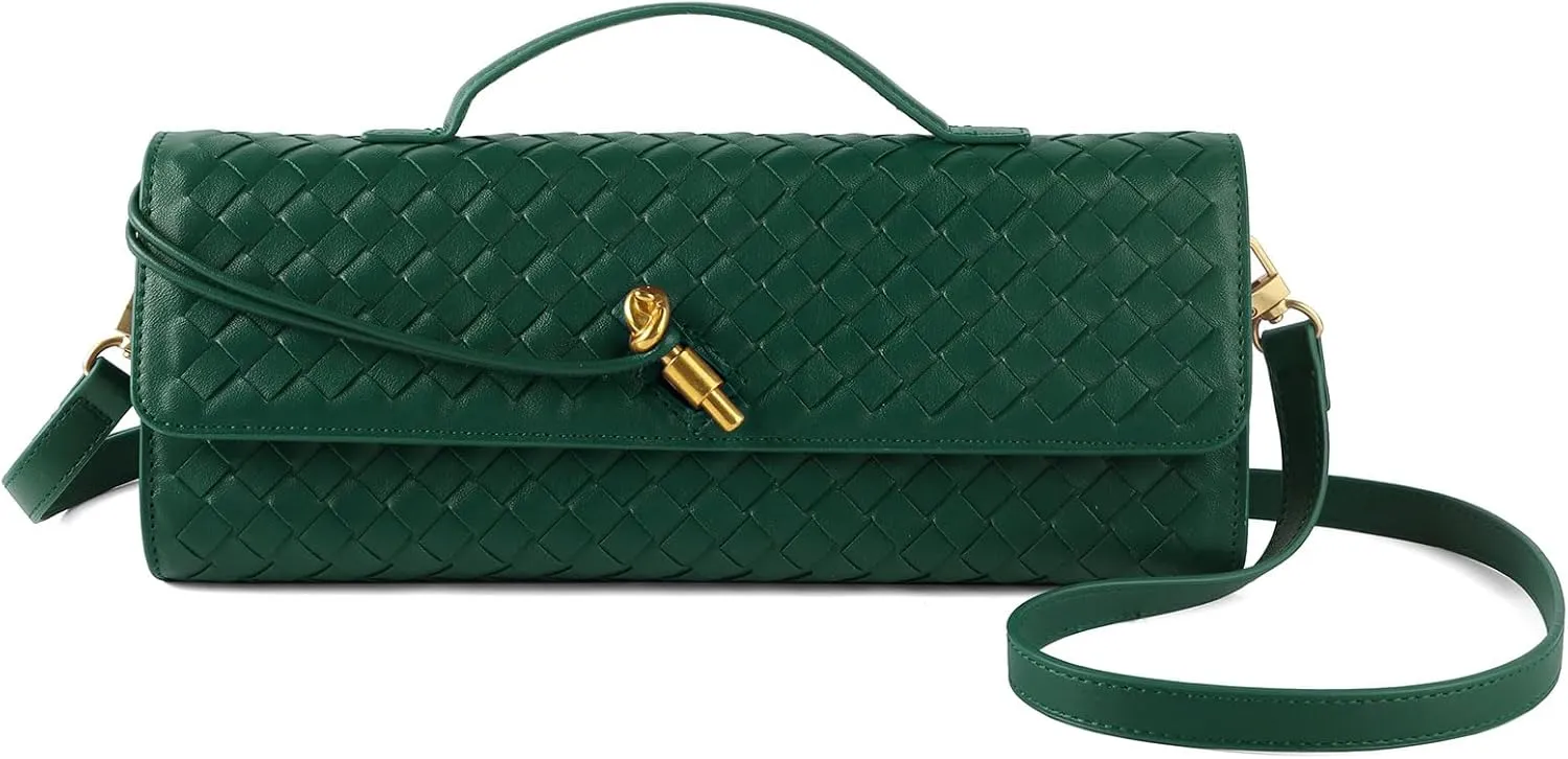 Woven Handbag for Women Evening Bag, Woven Leather Shoulder Handbag Clutch Purse Casual Tote Bags
