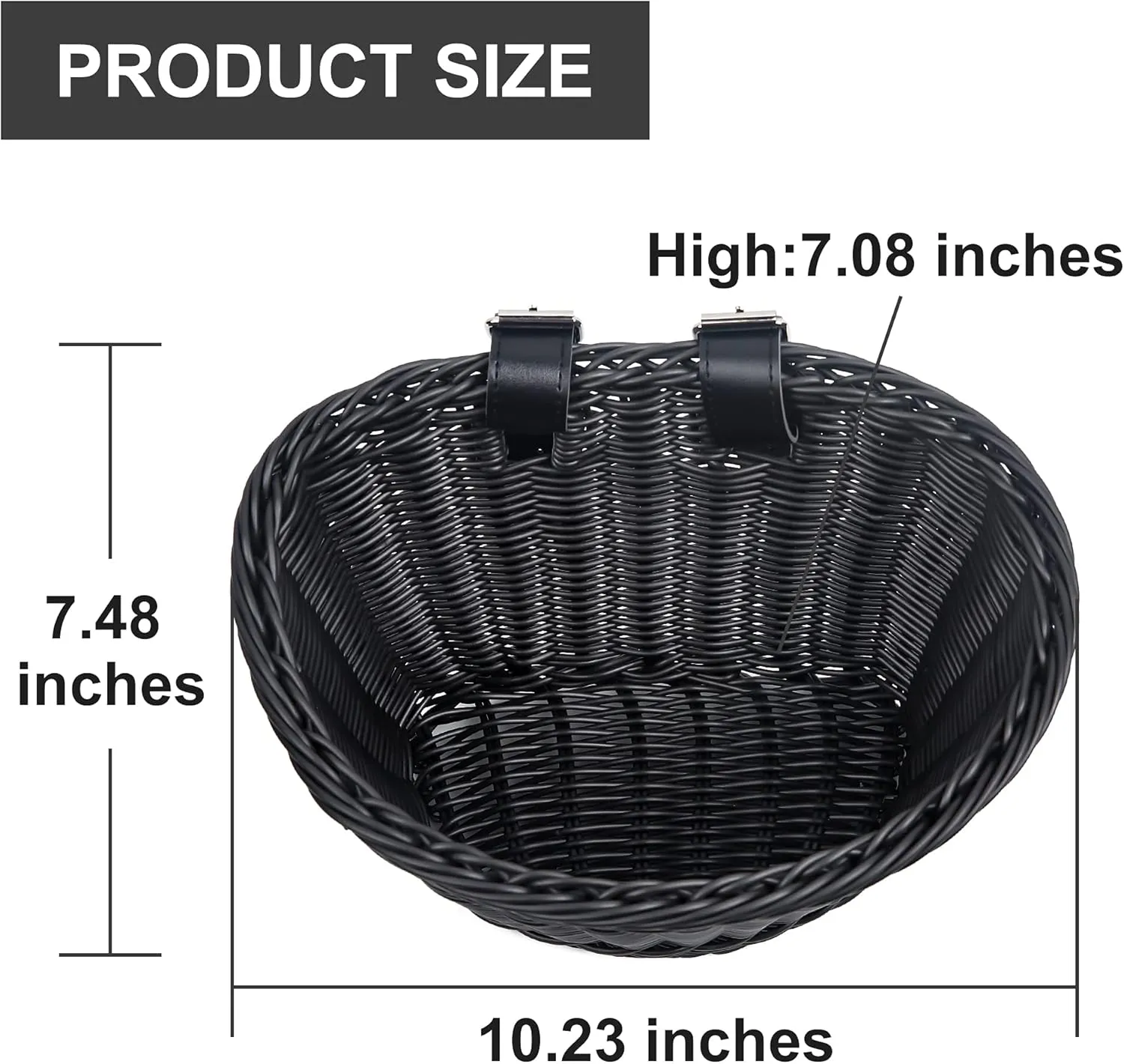 Woven Plastic Bike Baskets- Front D-Shaped Bike Bicycle Basket | Handlebar Storage Container with 2 Adjustable Leather Straps