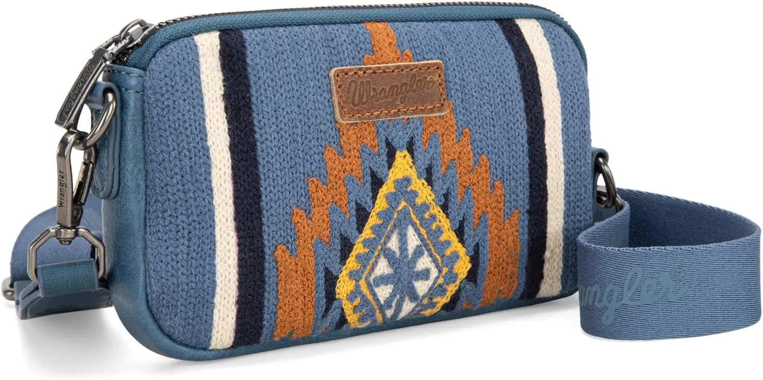 Wrangler Mini Crossbody Purse for Women Western Aztec Clutch Designer Tapestry Shoulder Handbags
