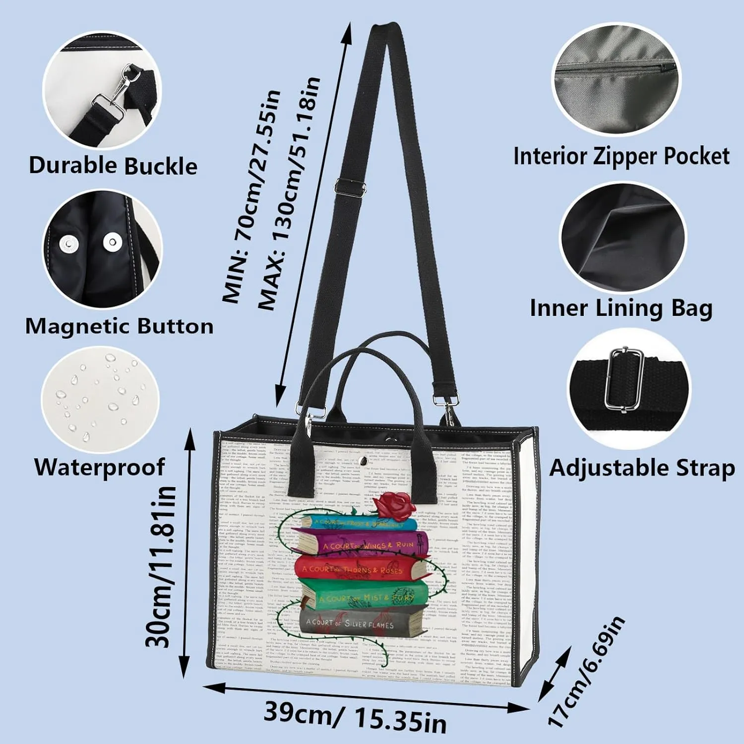WZMPA Fantasy Book Tote Bag Novels Fans Gift Fiction Novel Series Canvas Shoulder Bag Author Support Gift