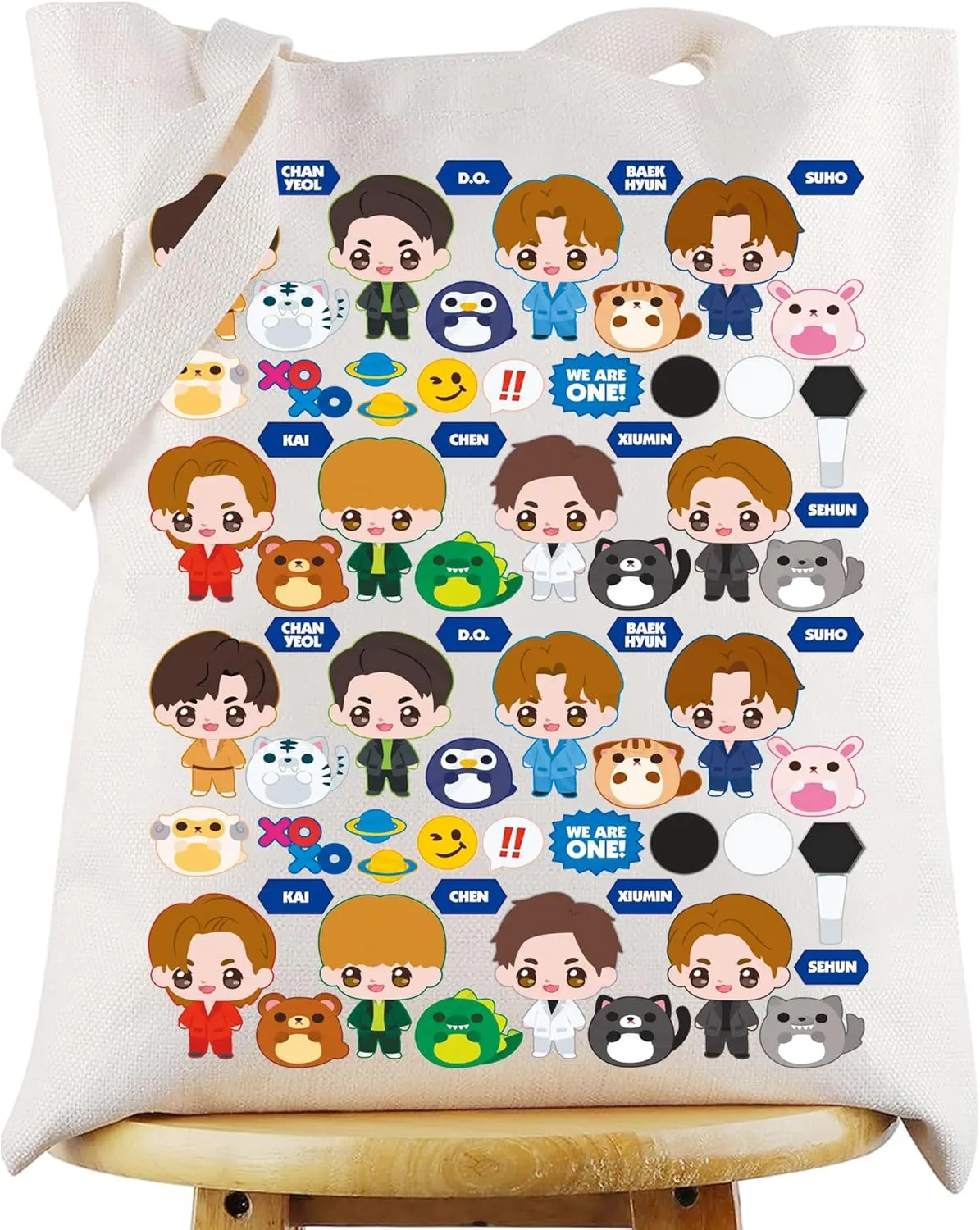 WZMPA K-Pop Cartoon Canvas Tote Bag Korea Group Member Gift K-Pop We Are One Shopping Handbag Korean Music Merchandise