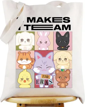 WZMPA Korean Group Canvas Tote Bag K-Pop Music Lover Gift 8 Make 1 Team Shopping Grocery Bag Kpop Band Merchandise