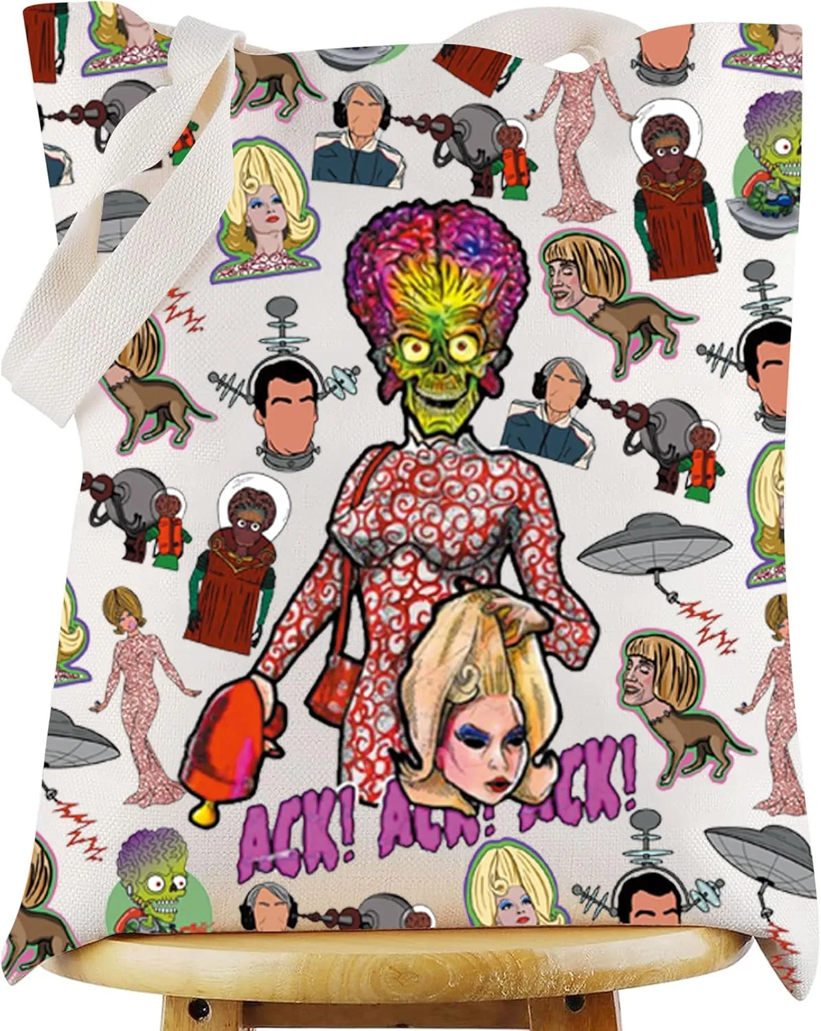 WZMPA Mars Alien Tote Bag Mars Movie Fans Gift ACK Bug Eyed Aliens Shopping Grocery Bag Mars Martian Merchandise