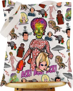 WZMPA Mars Alien Tote Bag Mars Movie Fans Gift ACK Bug Eyed Aliens Shopping Grocery Bag Mars Martian Merchandise