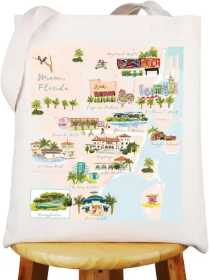 WZMPA Miami Florida Travel Tote Bag Miami Vacation Gifts Miami City Trip Shopping Grocery Bag Miami Florida Tour Gift